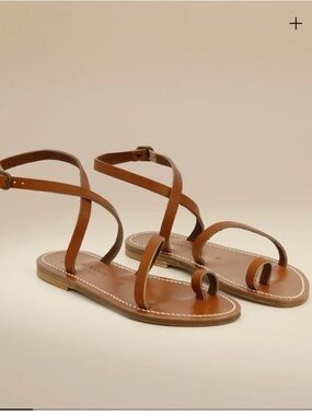 K.Jacques LOKI Tan Leather Strappy Toe-Loop Sandals Minimalist - Made in France